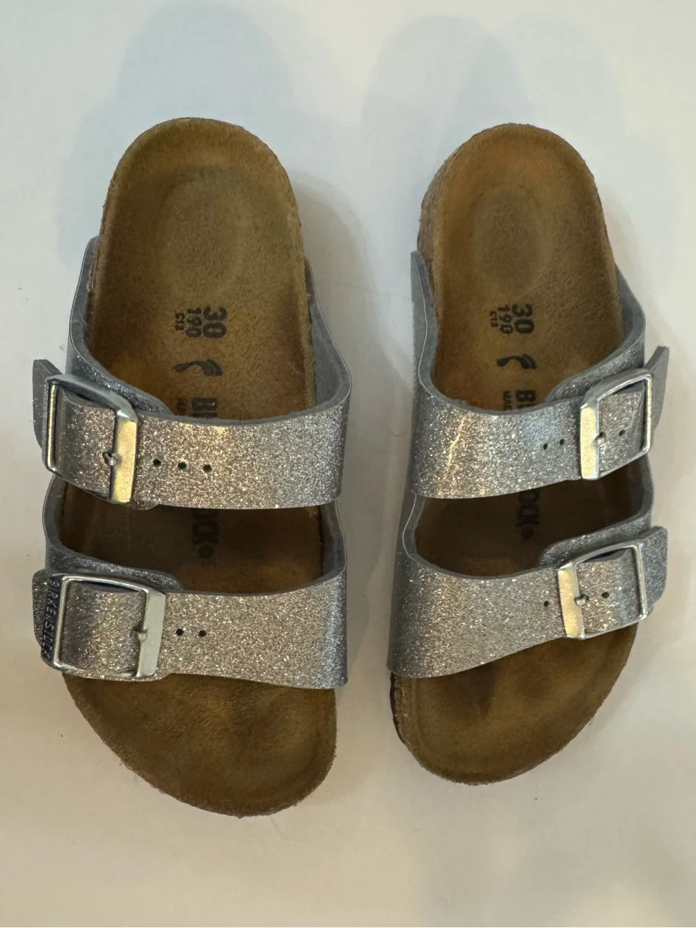 Kids Silver Glitter Buckle Slide Sandals